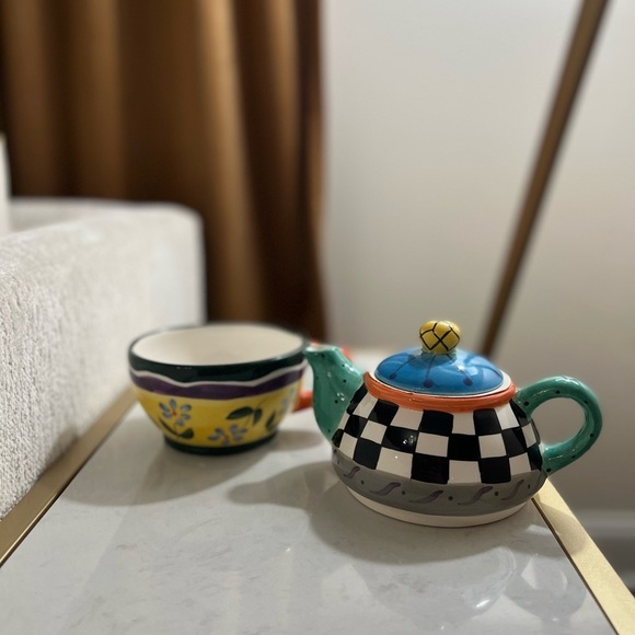 New Multicolor Hand-painted Tea Pot and Tea Cup Set - Picture 7 of 8